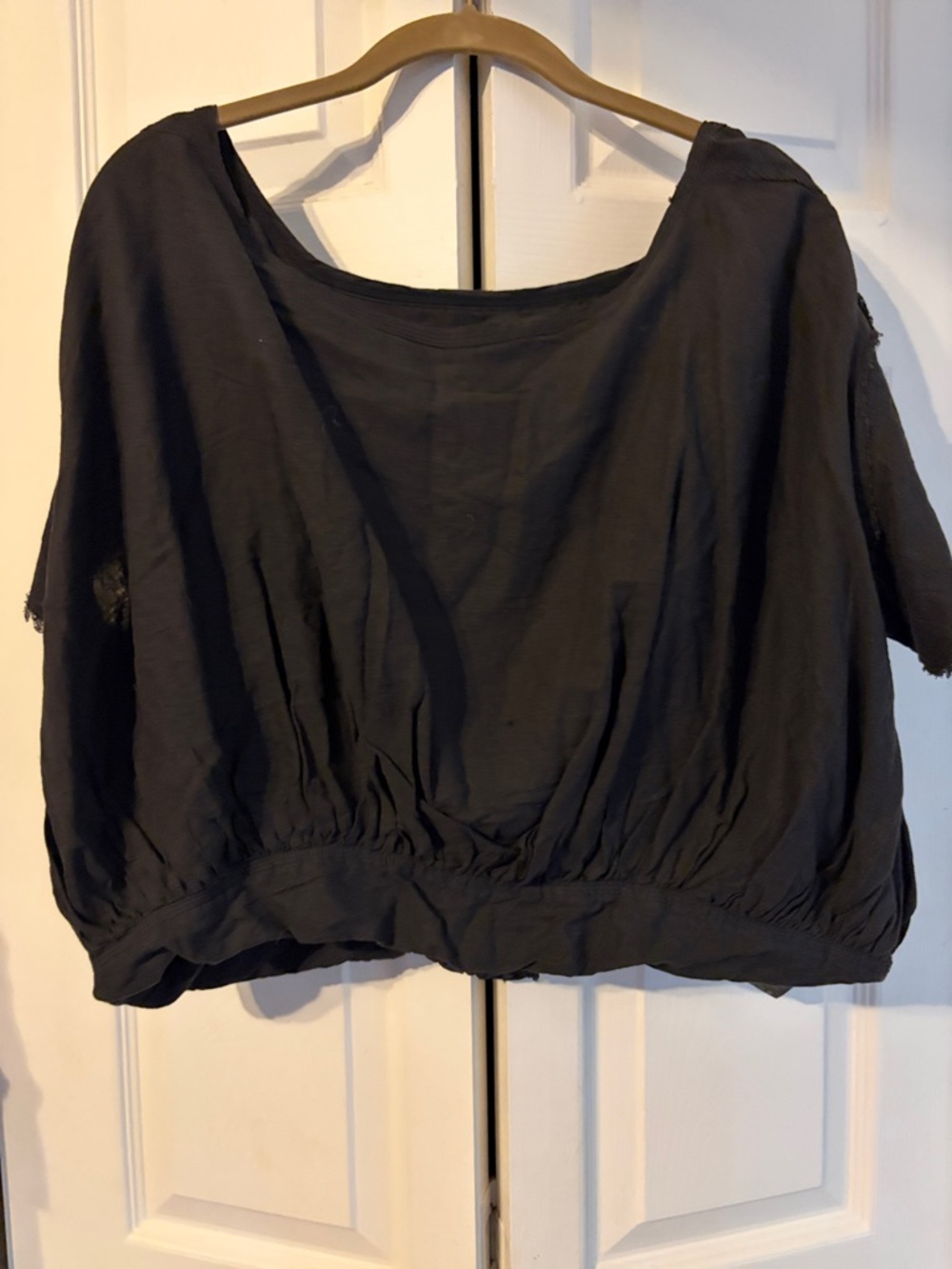 We The Free Black Scoop-Neck Gathered-Hem Dolman Tunic